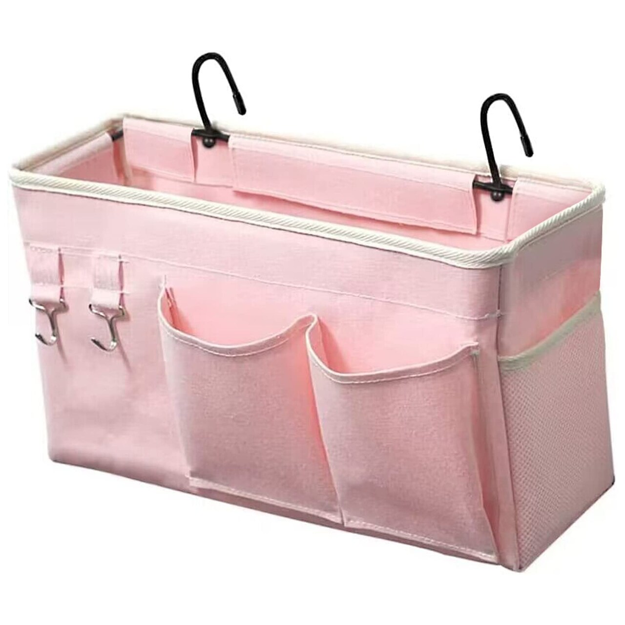 Bedside Caddy/Bedside Storage Bag Hanging Organizer for Bunk and Hospital Beds,Dorm Rooms Bed Rails,Can be Placed Glasses,Books,Mobile Phones,Keys (Light Pink)
